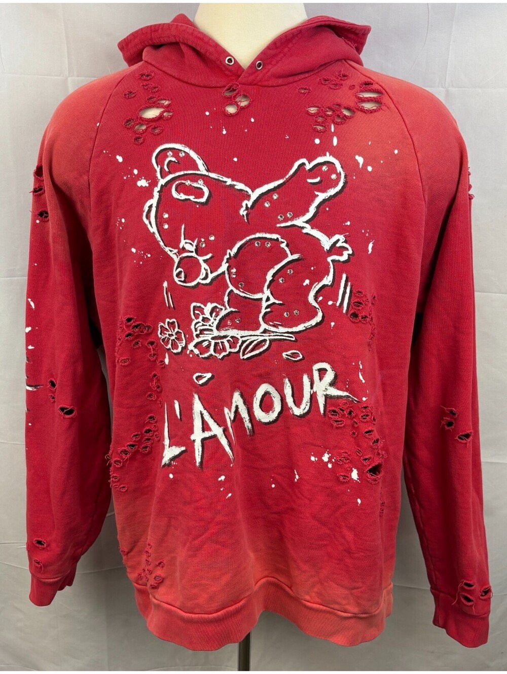 DOMREBEL Men s XXL L amour Print Distressed Effect Red Pullover Hoodie
